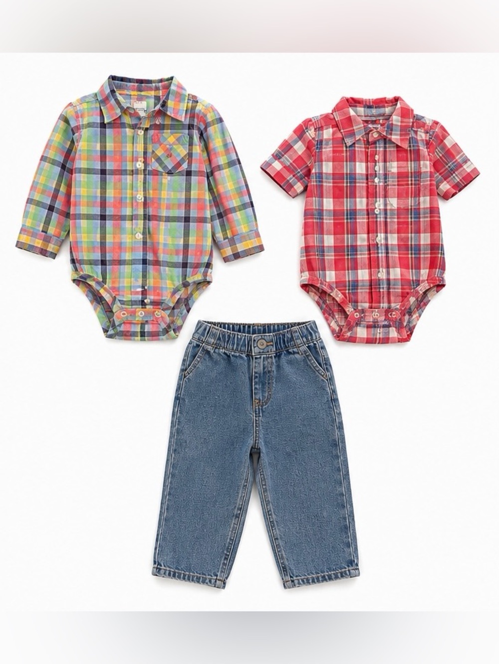 Baby Gap OshKosh 3 Pc Plaid Bodysuit Jeans Set Baby Boy 6M